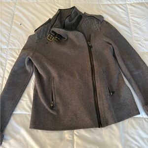 Vintage Buckle Grey Knit Zip-Up Jacket